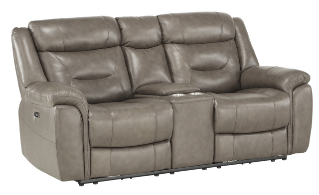 Mazin Furniture Kennett Brownish Gray Power Double Reclining Loveseat with Console