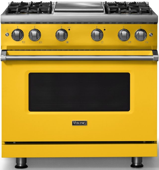 Viking® 5 Series 36" Daffodil Pro Style Gas (NG) Range with Polished Chrome Trim-0