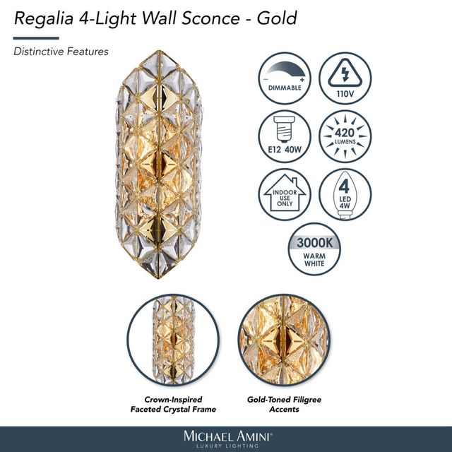 Michael Amini® Regalia Gold 4-Light Wall Sconce-3