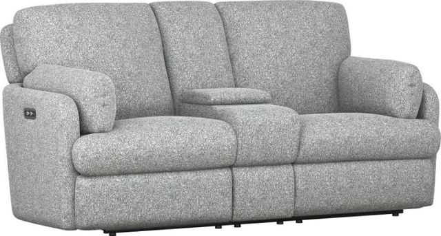 Emerald Home Albus Speckled Gray Power Reclining Loveseat with Console-0