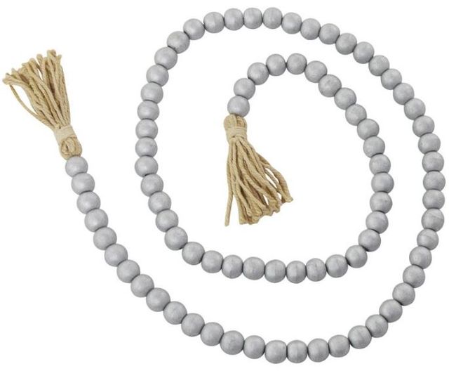 Deco Marche Silver Metallic Long Carved Beaded Garland with Tassel-0