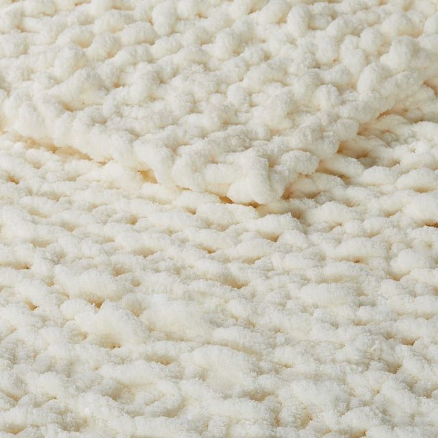 Olliix by Madison Park Chenille Chunky Knit Ivory Throw-1