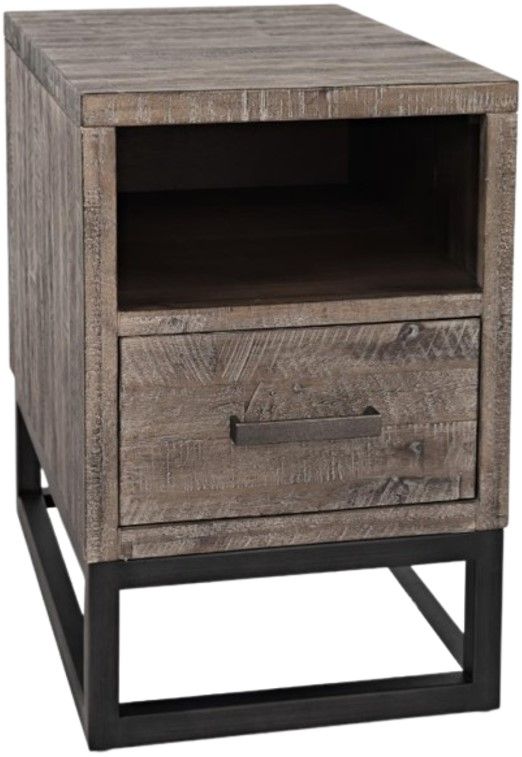 Jofran Inc. East Hampton Distressed Gray Power Chairside Table with Black Base-0