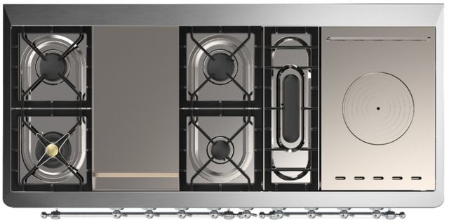 Ilve® Majestic III 60" Antique White Pro Style Dual Fuel Liquid Propane Range with French Top and Chrome Trim-3