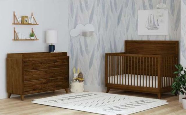 Elements International Malia Walnut Crib with High Headboard and Guardrail-1