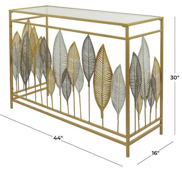 Deco Marche Glass Top Console Table with Gold/Silver Leaf Base-3