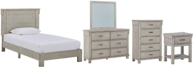 Signature Design by Ashley® Hollentown 5-Piece Whitewash Twin Panel Bed Set-0