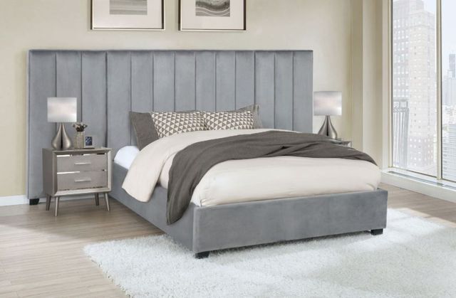 Coaster® Arles Grey Vertical Channeled Tufted Queen Bed-1