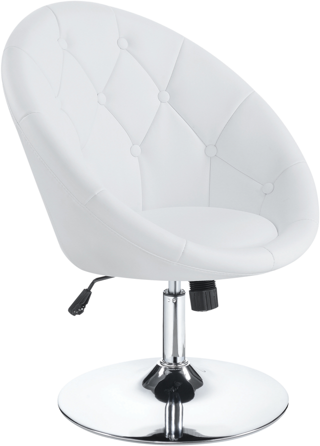 Coaster® White And Chrome Round Tufted Swivel Chair-0
