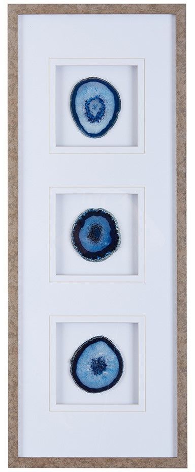 Olliix by Madison Park Blue Set of 3 Blue Agate Trio Stone Framed Graphic-0