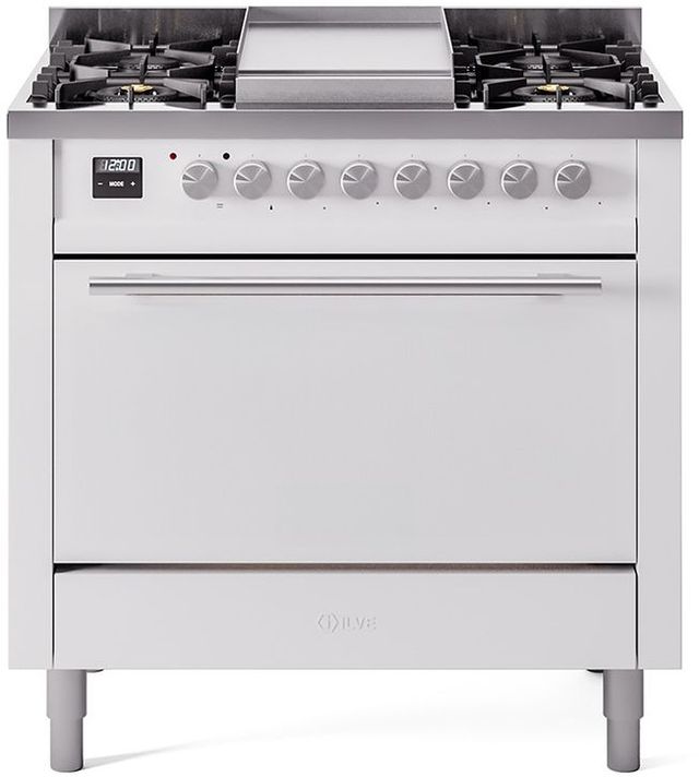 Ilve® Professional Plus II 36" White Pro Style Dual Fuel Range-0