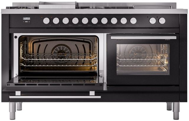 Ilve® Professional Plus II 60" Glossy Black Pro Style Dual Fuel Range-2