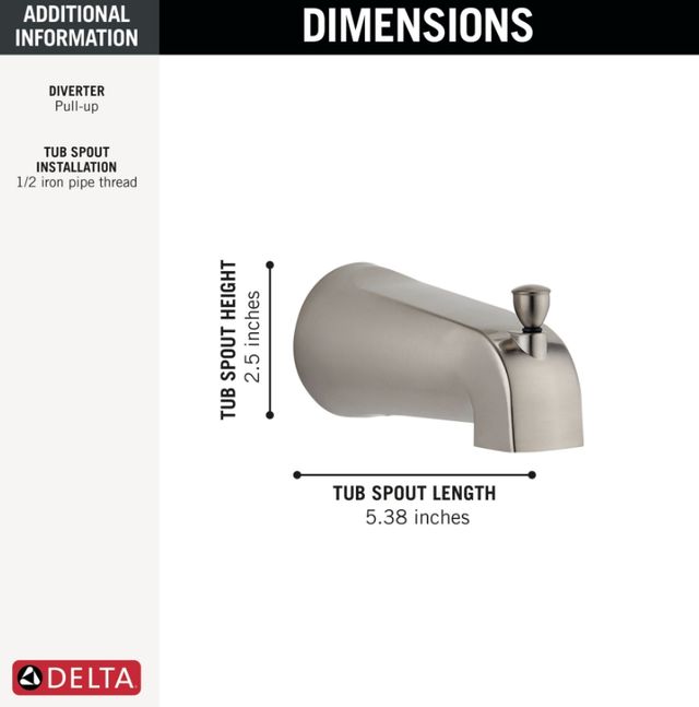 Delta Brushed Nickel 2.5" Pull-Up Diverter Tub Spout-1
