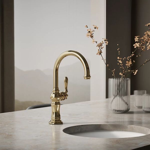 KOHLER® Artifacts® Vibrant French Gold Single-Handle High-Arc Kitchen Sink Faucet-1