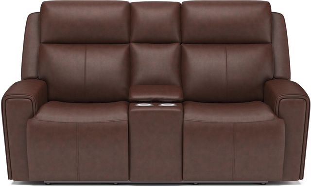 Flexsteel® Barnett Timber Power Reclining Loveseat with Console and Power Headrests and Lumbar-1