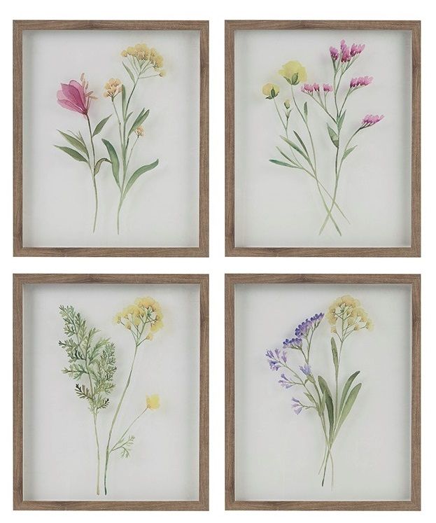 Olliix by Madison Park Blooming Traces Floral 4 Pieces Multi UV Printed Shadowbox Wall Art Set-0