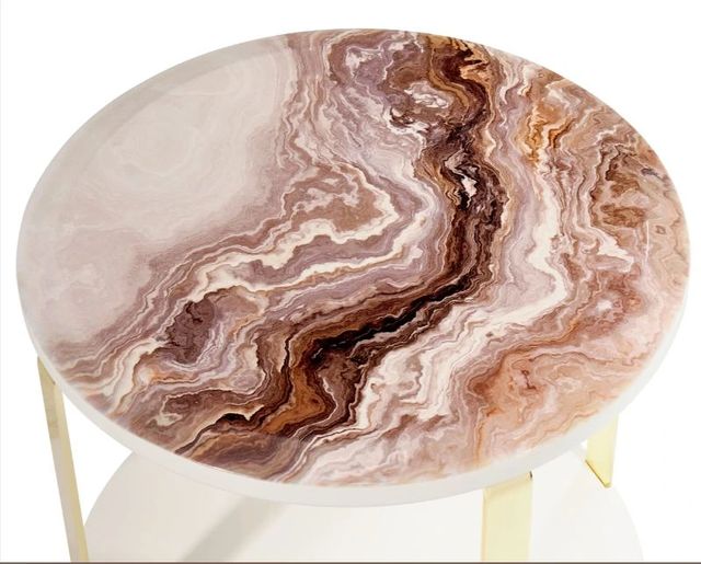 Michael Amini® Ariana Beige End Table with Gold Base-3