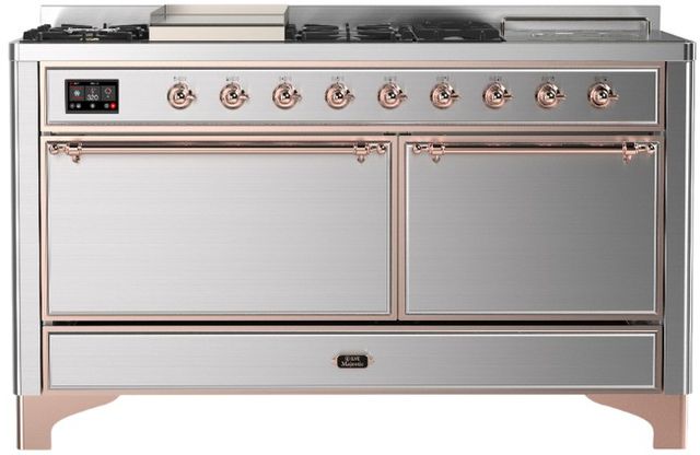 Ilve® Majestic III 60'' Custom Pro Style Dual Fuel Liquid Propane Range with Solid Door and Copper Trim-1
