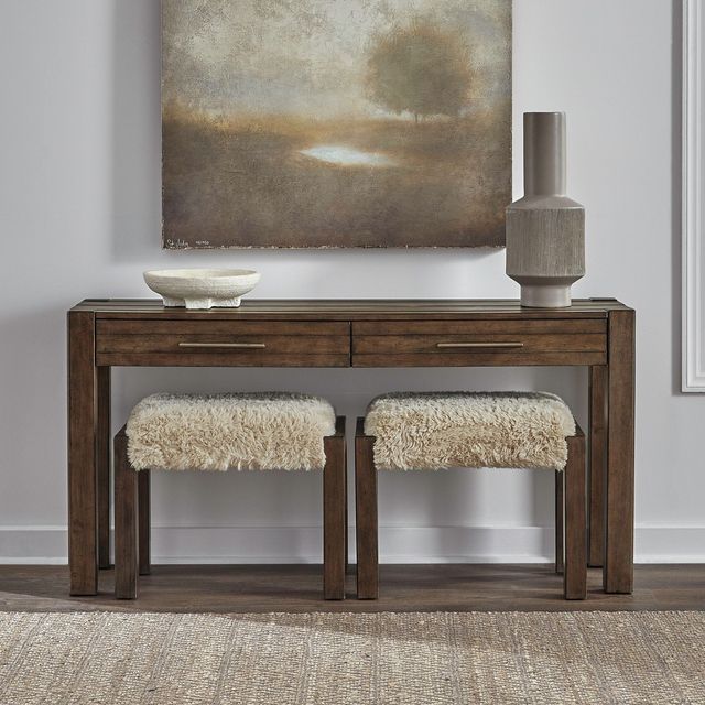 Liberty Furniture Broadmore 3-Piece Cobblestone Brown Console and Stool Set-1
