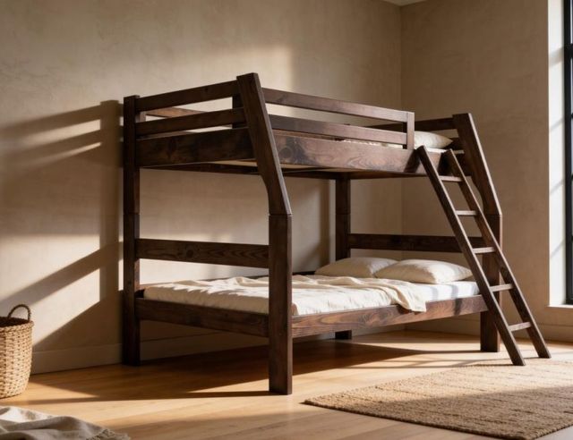 International Furniture Direct Forte Brown Youth Twin Over Full Bunk Bed-2