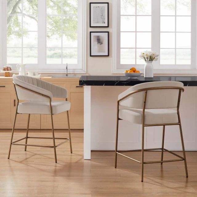 Linon Portland 2-Piece Beige/Bronze Counter Stool Set-1