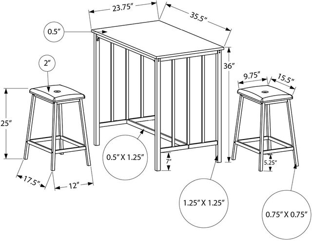Monarch Specialties Inc. 3-Piece White Counter Height Dining Set-1