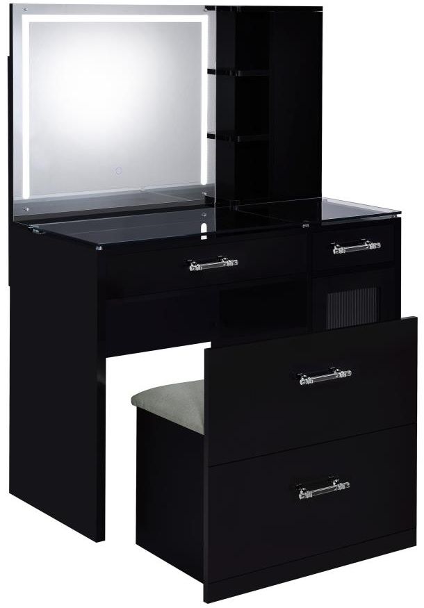 Coaster® Flora 2-Piece Black High Gloss Vanity Set with LED Mirror-2