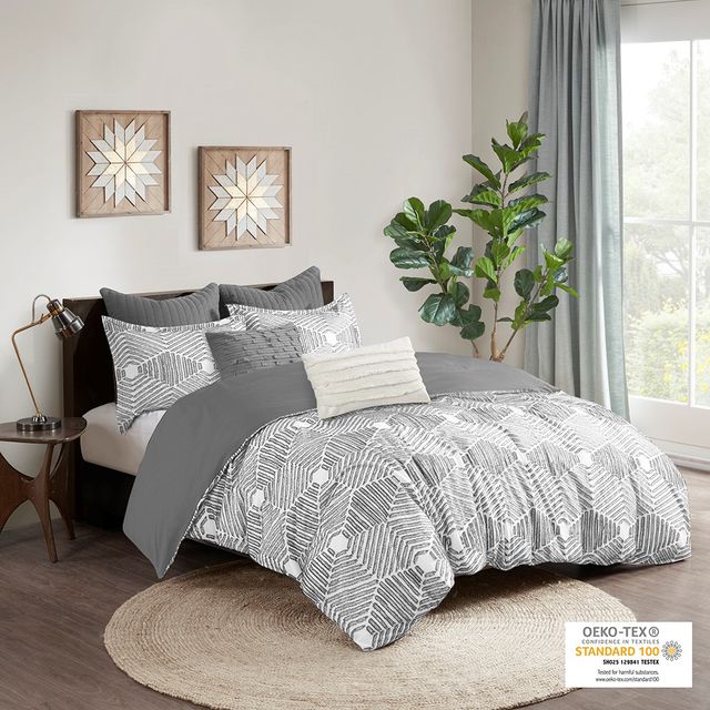 Olliix by INK+IVY Ellipse Cotton Jacquard Grey Full/Queen Comforter Set-1