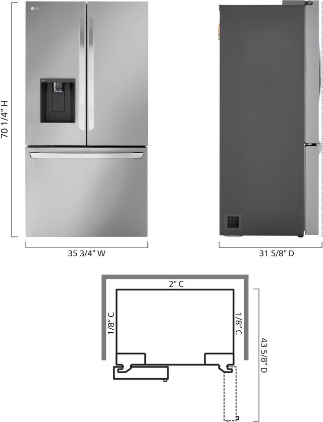 LG 36 in. 25.5 Cu. Ft. PrintProof™ Stainless Steel Counter-Depth French Door Refrigerator-6