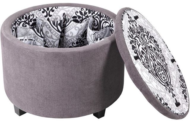 Olliix by Madison Park Grey Sasha Round Ottoman with Shoe Holder Insert-2