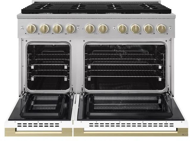 ZLINE Marino 48" Stainless Steel Pro Style Dual Fuel Range with White Matte Door and Champagne Bronze Accents-1