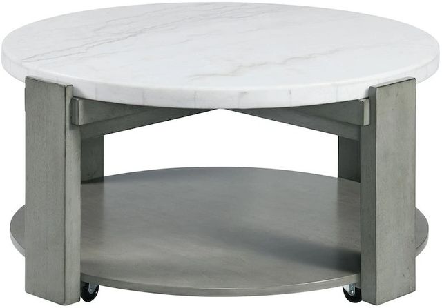 Elements International Rosamel White Round Coffee Table with Ash Brown Base-1