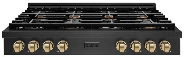 ZLINE Paramount 48" Black Satin Stainless Steel Gas Rangetop with 8 Brass Burners and Porcelain Cooktop in Champagne Bronze Accents -0