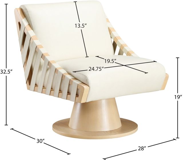 Meridian Furniture Millwin Cream/Natural Vegan Leather Swivel Accent Chair-2