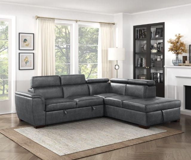 Homelegance® Barre 2-Piece Gray L-Shape Sectional and Chaise with Pull-Out Bed and Hidden Storage-1