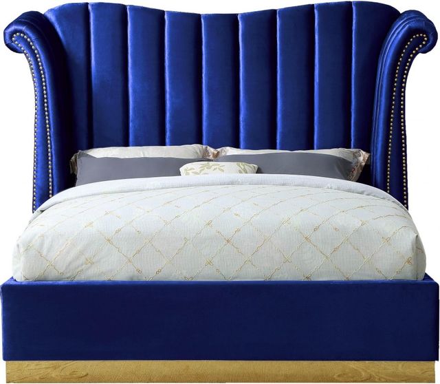 Meridian Furniture Flora Navy Velvet Queen Bed-1