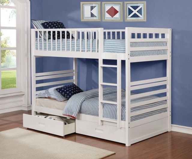 IFDC White Youth Single/Single Bunk Storage Bed-1