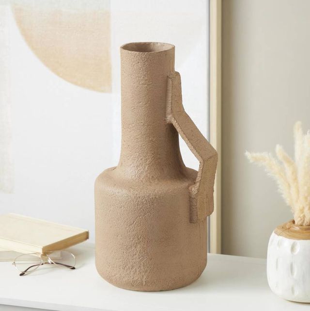 Deco Marche Brown Abstract Distressed Textured Vase with Triangular Handle-4