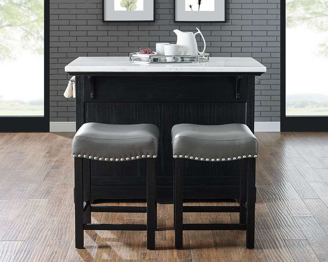 Steve Silver Co. Aspen 3-Piece Ebony Kitchen Island and Stools-2