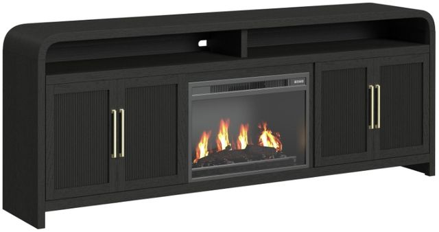 Elements International Ridgemont Black with Grain 82" TV Console with Fireplace Insert-0
