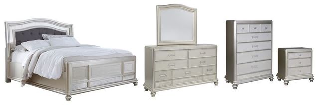 Signature Design by Ashley® Coralayne 5-Piece Silver California King Panel Bed Set-0