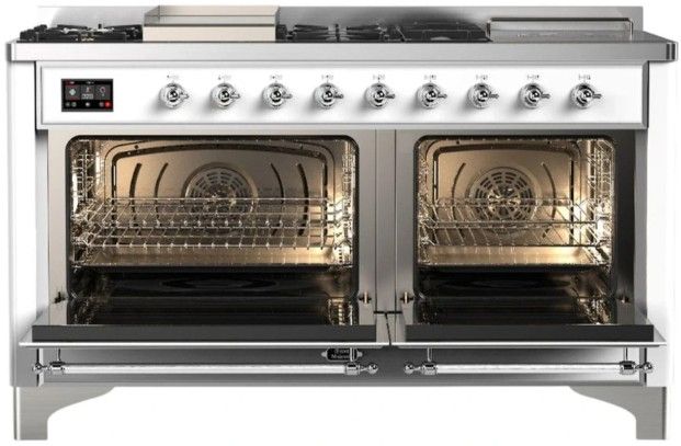 Ilve® Majestic III 60" Custom Pro Style Dual Fuel Liquid Propane 7 Burners Range with Solid Door and Chrome Trim-1