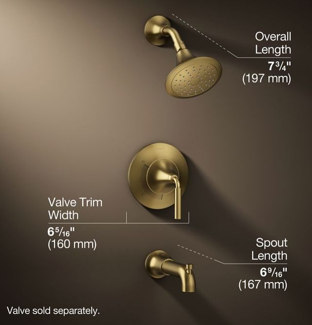 KOHLER® Tone™ Rite-Temp® Vibrant Brushed Moderne Brass 1.75 GPM Bath and Shower Trim Kit-2