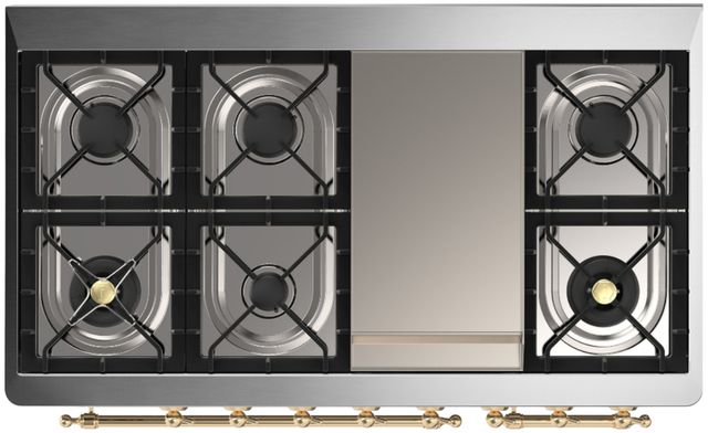 Ilve® Majestic III 48" Graphite Matte Pro Style Dual Fuel Natural Gas Range with Triple Glass Door and Brass Trim-3