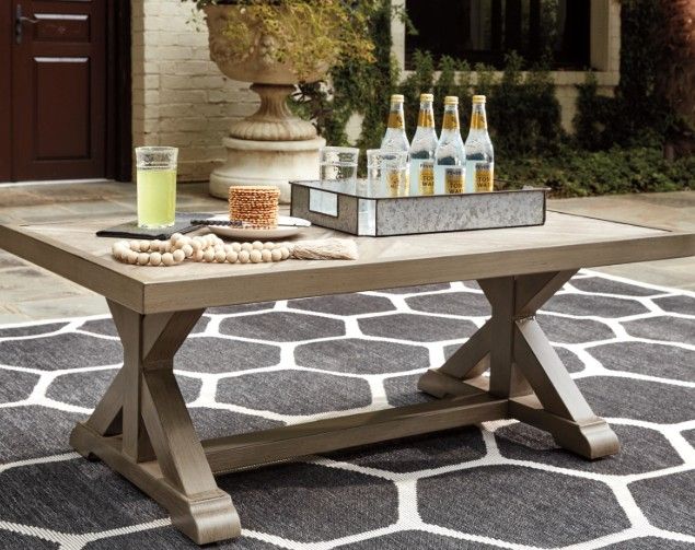 Signature Design by Ashley® Beachcroft Beige Outdoor Wood Cocktail Table-3
