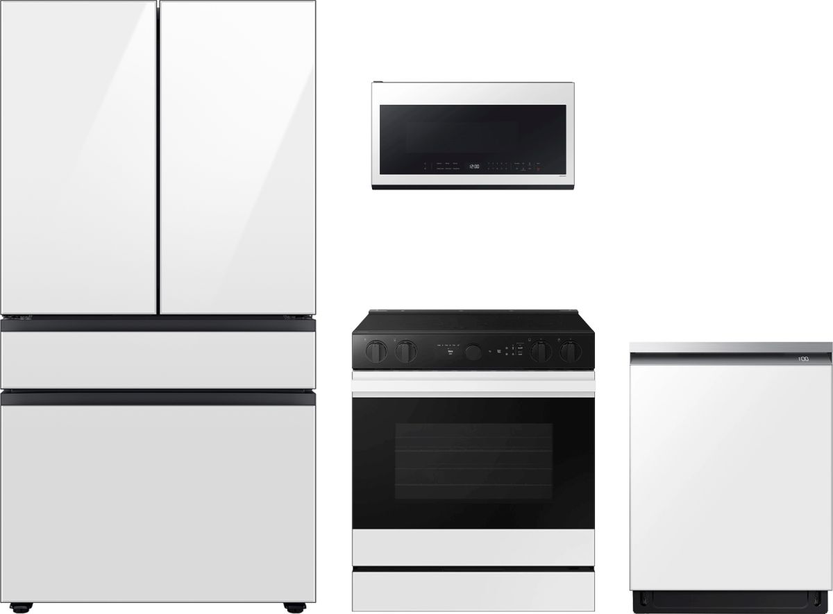 Samsung 4 Piece White Glass Kitchen Package