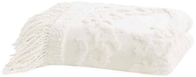 Olliix by Madison Park Chloe Ivory 100% Cotton Tufted Chenille Lightweight Throw with Fringe Tassel-0