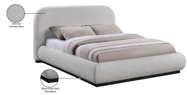Meridian Furniture Vaughn Grey Queen Chenille Fabric Upholstered Panel Bed-1