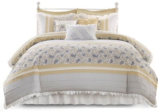 Olliix by Madison Park Dawn 9 Pieces Yellow Queen Cotton Percale Comforter Set-0