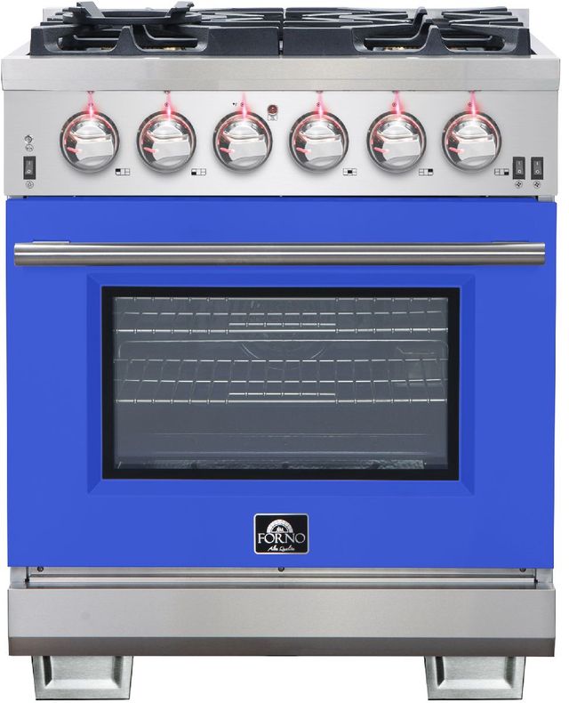 FORNO® Capriasca 30" Stainless Steel Pro Style Gas Range with Blue Door-0